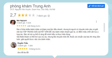 Review của khách hàng sau khi thăm khám tại Phòng khám Trung Anh