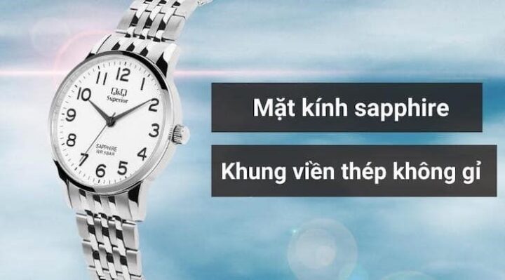 Đồng hồ Q&Q 40 mm Nam S280J214Y được trang bị mặt kính sapphire cứng cáp