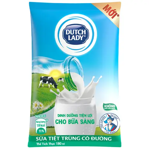 Sá»¯a tiá»t trÃ¹ng CÃ´ GÃ¡i HÃ  Lan cÃ³ ÄÆ°á»ng bá»ch 180ml