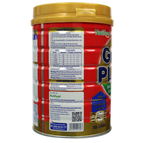Lon sữa Grow Plus đỏ 0-12 tháng của Nutifood, sản phẩm đặc trị được chứng nhận lâm sàng cho trẻ dưới 1 tuổi.
