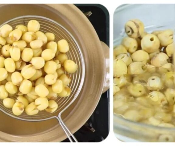 Chuẩn bị hạt sen tươi để nấu sữa bằng máy