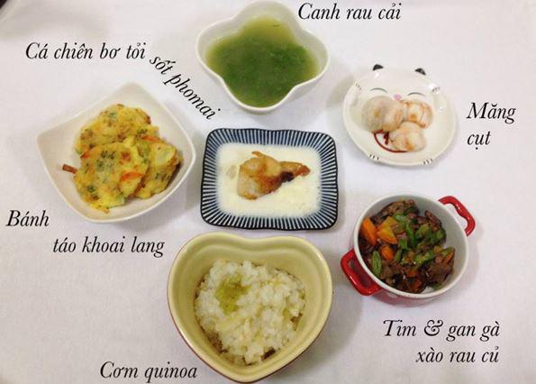 Mâm cơm đa dạng trong thực đơn cho trẻ 1 tuổi với các món chính, phụ và rau