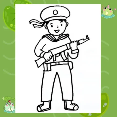 hình ảnh tô màu chú bộ đội cầm súng