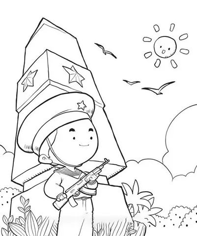 3Tranh tô màu chú bộ đội đứng gác