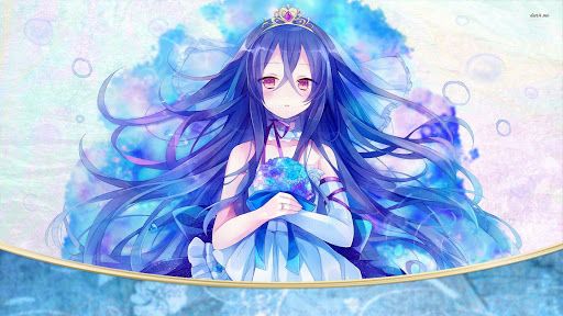 Tranh vẽ anime công chúa tóc xanh tím độc đáo
