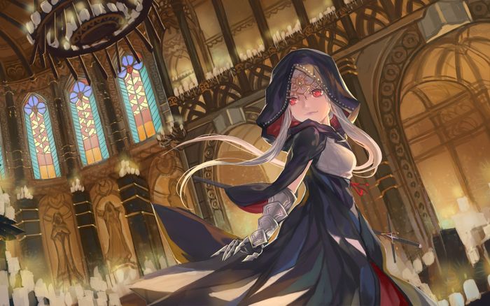 Tranh vẽ cô công chúa anime trong thánh đường cổ kính