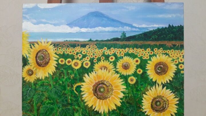Vẽ hoa hướng dương đơn giản: Tranh màu nước hoa hướng dương 3