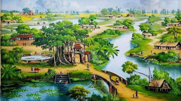 Vẽ tranh quê hương đơn giản với cánh đồng lúa