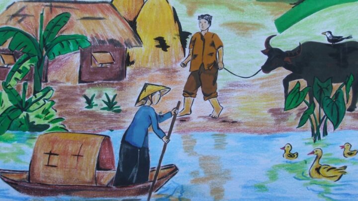 Hình ảnh vẽ tranh phong cảnh quê hương nhẹ nhàng an yên