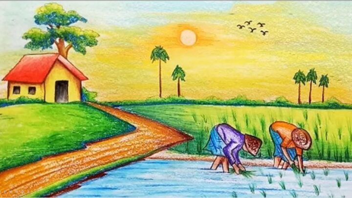 Ảnh vẽ tranh phong cảnh quê hương đẹp nhất cho học sinh