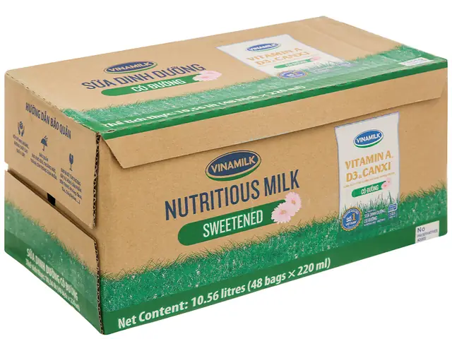 Thùng 48 bịch sữa dinh dưỡng Vinamilk có đường 220ml
