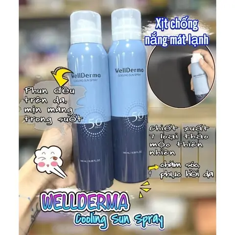 Thành phần và công dụng của xịt chống nắng Wellderma Cooling Sun Spray 180ml SPF50 PA+++ - Màu Xanh mát lạnh