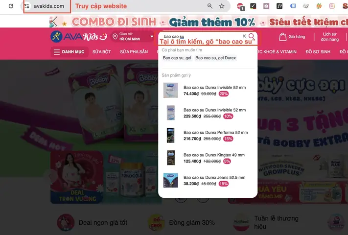 1.2 Cách mua bao cao su online chính hãng, uy tín tại AVAKids