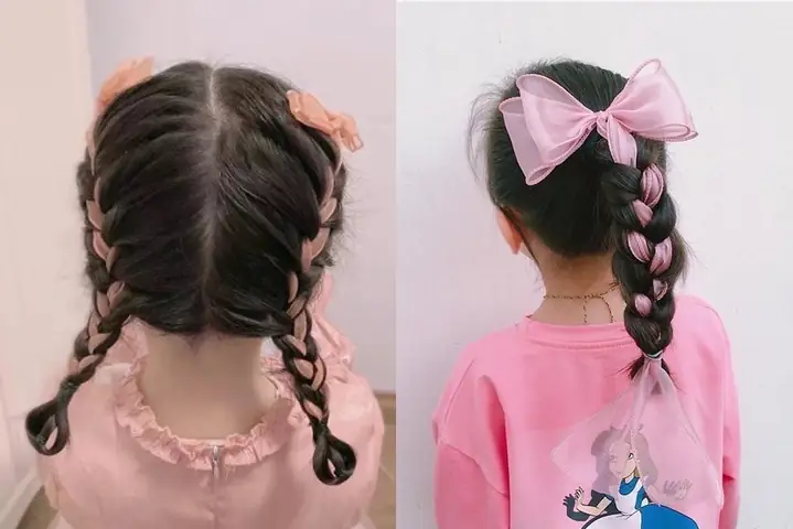Kiểu tóc tết kết hợp kẹp nơ hoặc phụ kiện cho bé gái đi tiệc