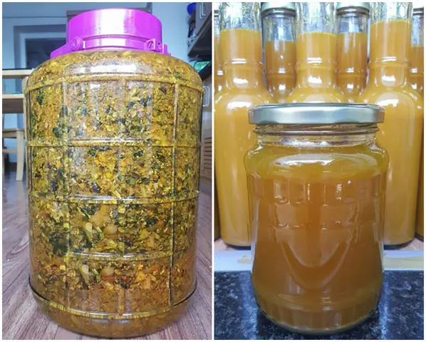 Trải qua 3 lần sinh con, chị Trà My luôn trung thành với cách làm đẹp da mặt, cơ thể sau sinh từ dân gian với rượu gừng nghệ kết hợp với hạt gấc.