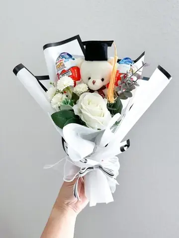 Bó hoa tươi mix gấu bông