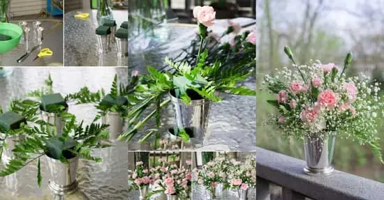 Cách cắm hoa cẩm chướng lọ thấp tỏa tròn