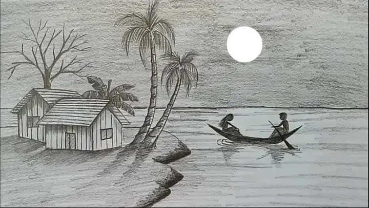 Hình ảnh vẽ tranh quê hương trắng đen