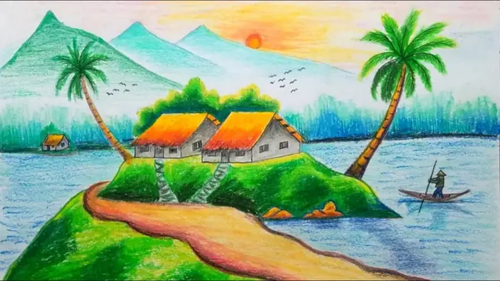 Hướng dẫn cách vẽ tranh quê hương đẹp