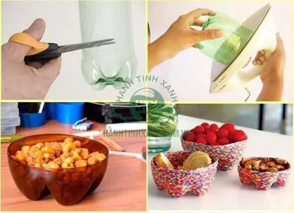 1. Sử dụng chai nhựa làm khay, hộp đựng bánh kẹo