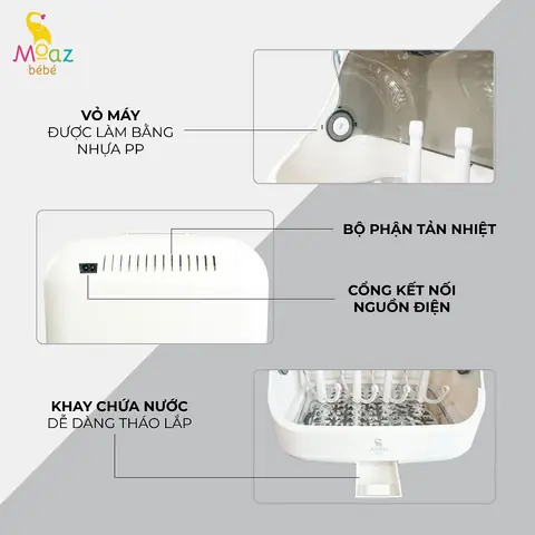 Cấu tạo máy úp bình sữa, tiệt trùng sấy khô tia UVC Moaz MB 044