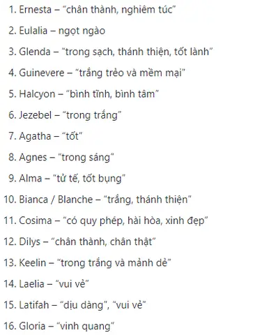Tên tiếng anh cho nữ thể hiện tính cách