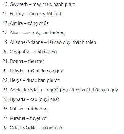 Tên tiếng anh thể hiện sự may mắn, giàu sang