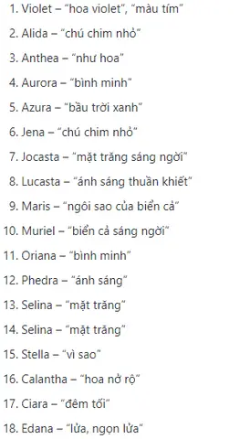 Tên tiếng anh có ý nghĩa gần gũi thiên nhiên