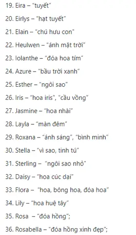 Tên tiếng anh có ý nghĩa gần gũi thiên nhiên