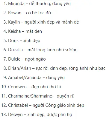 Tên tiếng anh hay cho nữ thể hiện vẻ bên ngoài