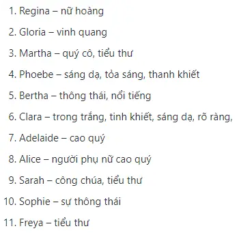 Tên tiếng anh hay cho nữ với phong thái cao quý, sang trọng