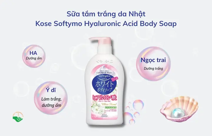 3. Sữa tắm dưỡng trắng Nhật Bản hương hoa Kose Softymo Hyaluronic Acid Body Soap