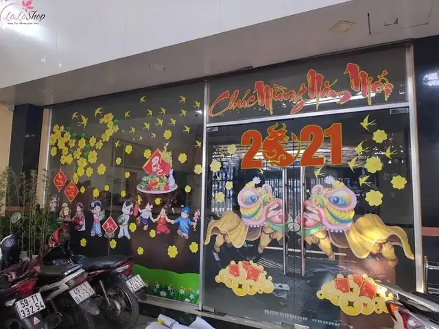 Combo decal trang trí cửa kính ngày tết bé chúc xuân Tân Sửu