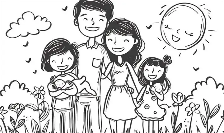 Tranh tô màu ngày Quốc tế Thiếu nhi 1/6 về gia đình